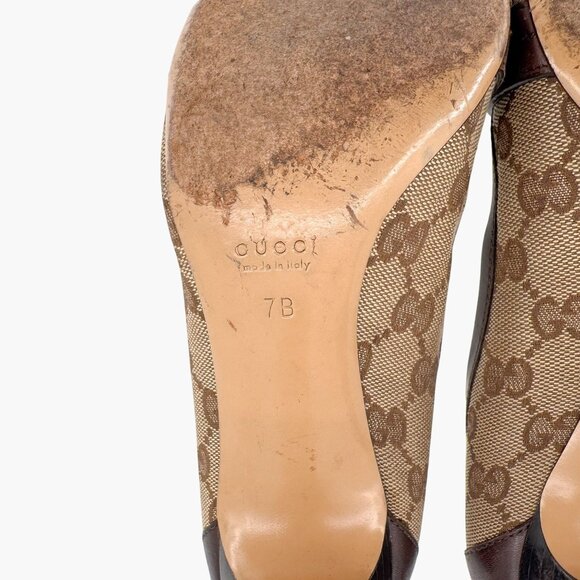 Gucci Interlocking G Beige GG Logo Canvas Heels Pumps Size 7 Women - Picture 13 of 15